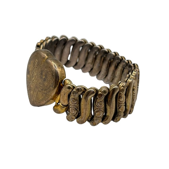 Antique Victorian Co-Star Gold Fill Sterling Sweetheart Love Expansion Bracelet - Picture 3 of 8